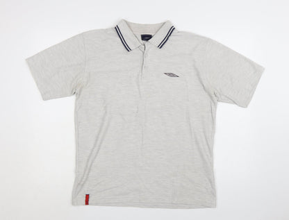 Umbro Men’s Grey Cotton Polo Shirt Size M Short Sleeve Casual