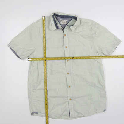 White Stuff Men's Sea Green Classic Fit Cotton Short Sleeve Shirt M