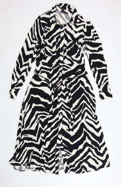 Marks and Spencer Women’s Black Zebra Print Viscose Shirt Dress Size 12