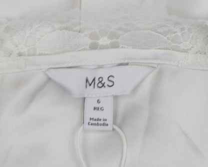 Marks and Spencer Women Ivory Size 6 Lace Trim Satin Slip Dress