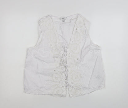 Marks and Spencer Women’s White Linen Blend Embroidered Tie Front Sleeveless Tunic Blouse Size 16