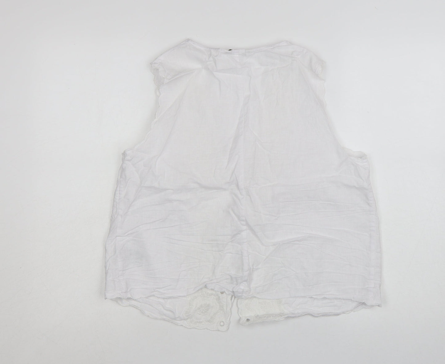 Marks and Spencer Women’s White Linen Blend Embroidered Tie Front Sleeveless Tunic Blouse Size 16