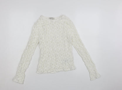 Marks and Spencer Women's White Long Sleeve Lace Cotton Blend Top Size 8