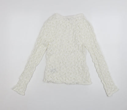 Marks and Spencer Women's White Long Sleeve Lace Cotton Blend Top Size 8