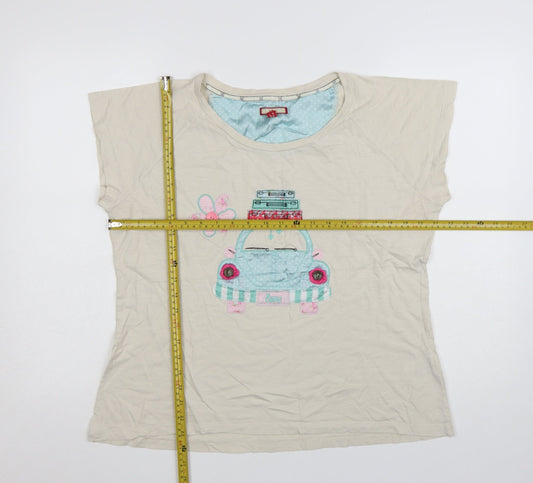 Joe Browns Womens Beige Embroidered Car T-Shirt Size 18 Cotton