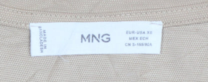 MNG Women Beige Puff Sleeve Cotton T-Shirt XS