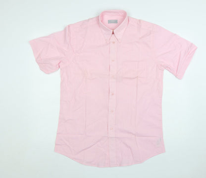 St. Bernard Men's Pink Short Sleeve Button-Up Cotton Shirt 15in Collar
