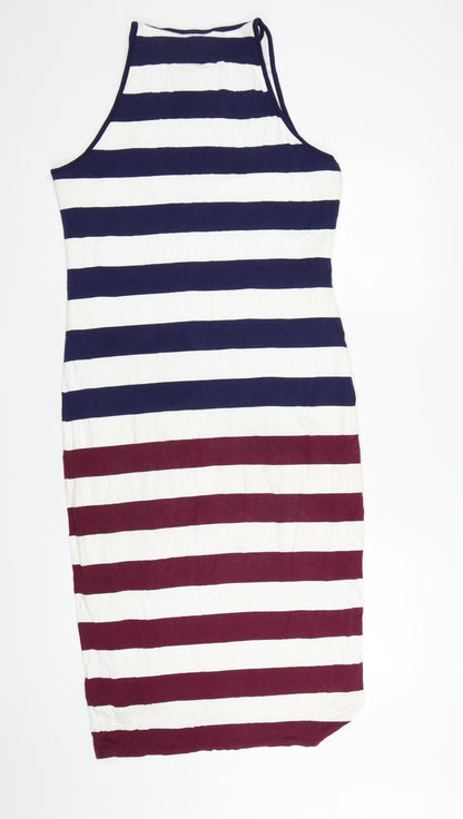 Ted Baker Women's Multicoloured Striped Bodycon Halter Dress Size 14