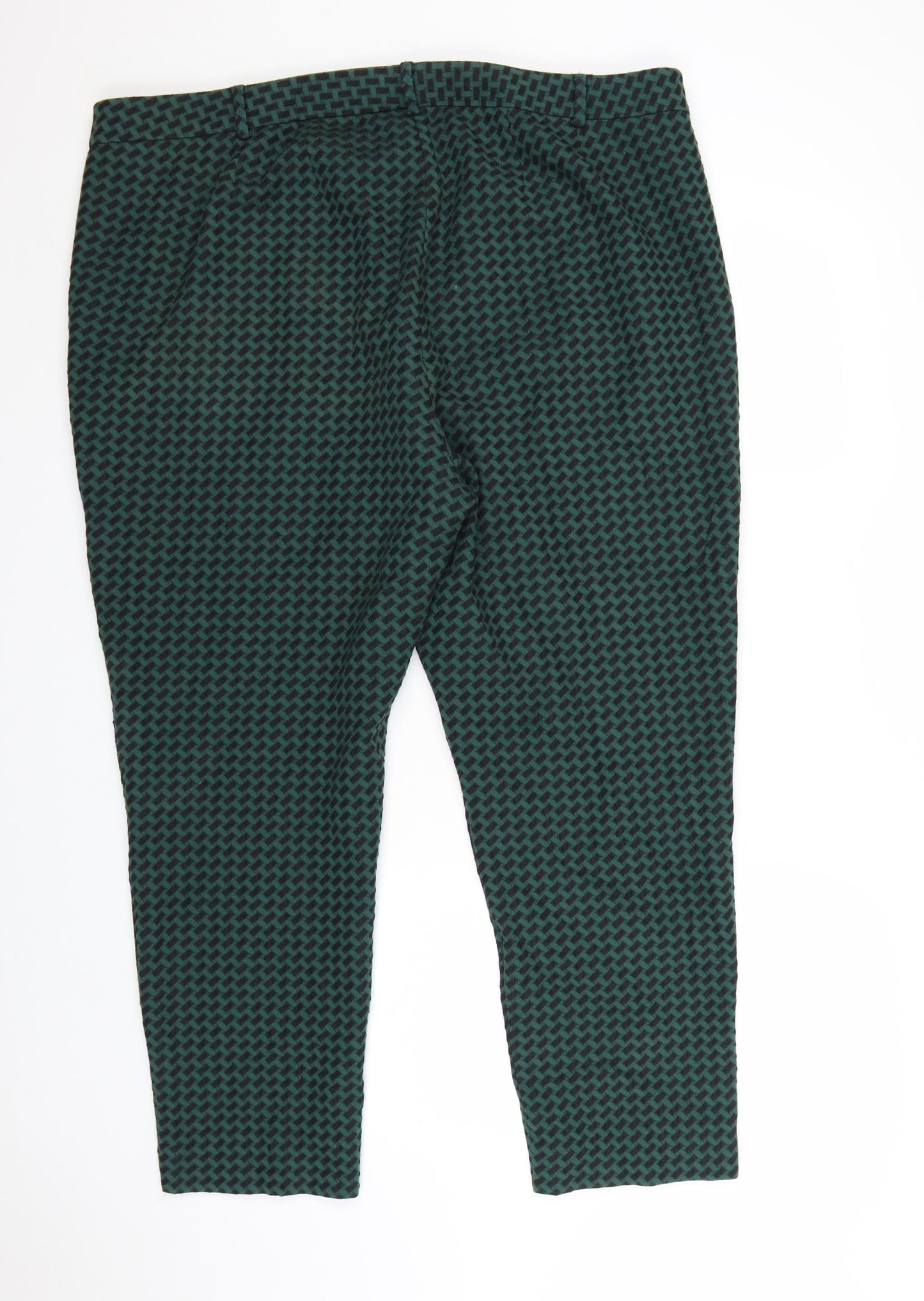 Marks and Spencer Women Green Geometric Slim Fit Cropped Trousers Size 22