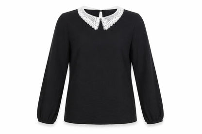 Hallhuber Women's Black Long Sleeve Lace Collar Blouse Size L