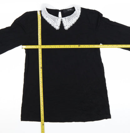 Hallhuber Women's Black Long Sleeve Lace Collar Blouse Size L