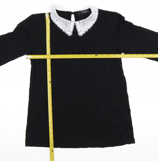 Hallhuber Women's Black Long Sleeve Lace Collar Blouse Size L