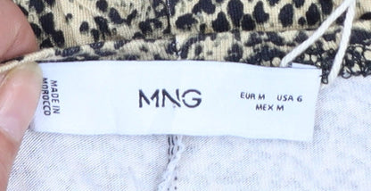 Mango Women Beige Animal Print Shift Dress Size 12 Long Sleeve