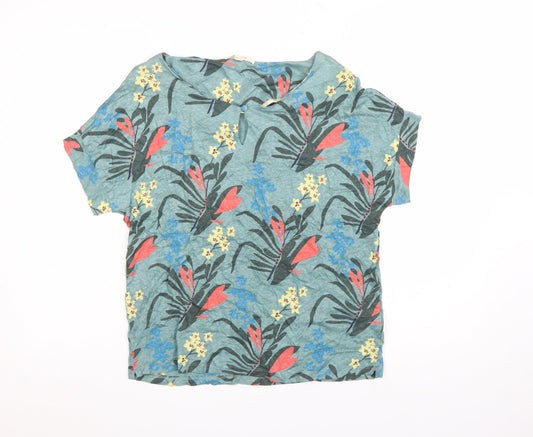 White Stuff Womens Multicoloured Linen Floral T-Shirt Size 10