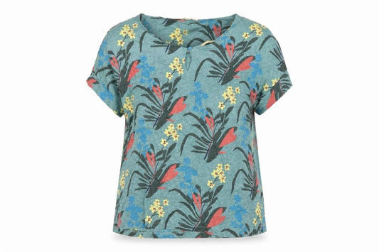 White Stuff Womens Multicoloured Linen Floral T-Shirt Size 10