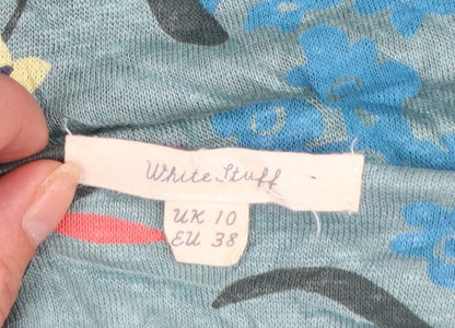White Stuff Womens Multicoloured Linen Floral T-Shirt Size 10