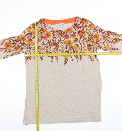 Isle Women Beige Floral Long Sleeve Pullover Jumper Size S 10-12