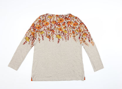 Isle Women Beige Floral Long Sleeve Pullover Jumper Size S 10-12