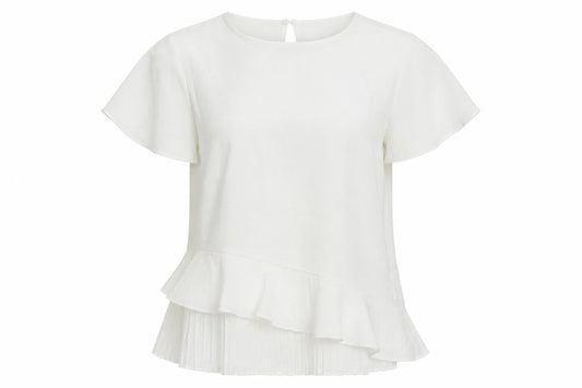 Zara Women White Ruffle Pleated Tunic Blouse Size S