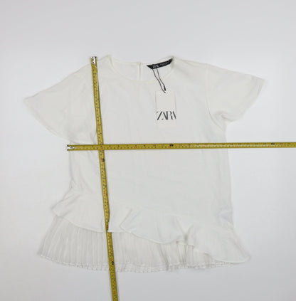 Zara Women White Ruffle Pleated Tunic Blouse Size S