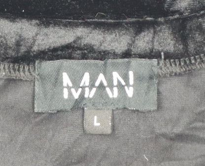MAN Men's Black & Green Velvet Colourblock T-Shirt Size L