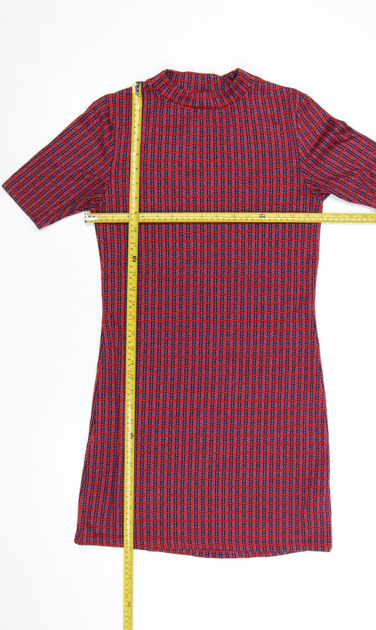 Topshop Women’s Red Geometric Short Sleeve Shift Dress Size 10
