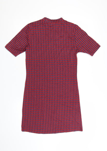 Topshop Women’s Red Geometric Short Sleeve Shift Dress Size 10
