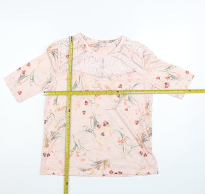 Marks and Spencer Per Una Women's Pink Floral Lace Short Sleeve Top UK12