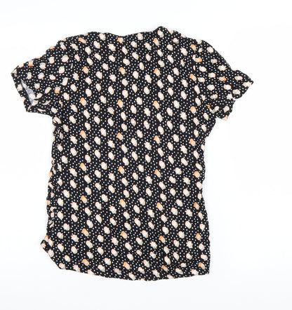 Next Womens Black Polka Dot Short Sleeve V-Neck Tunic Blouse Size 10