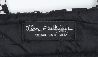 Miss Selfridge Women Black & White Geometric Slim Trousers UK 12