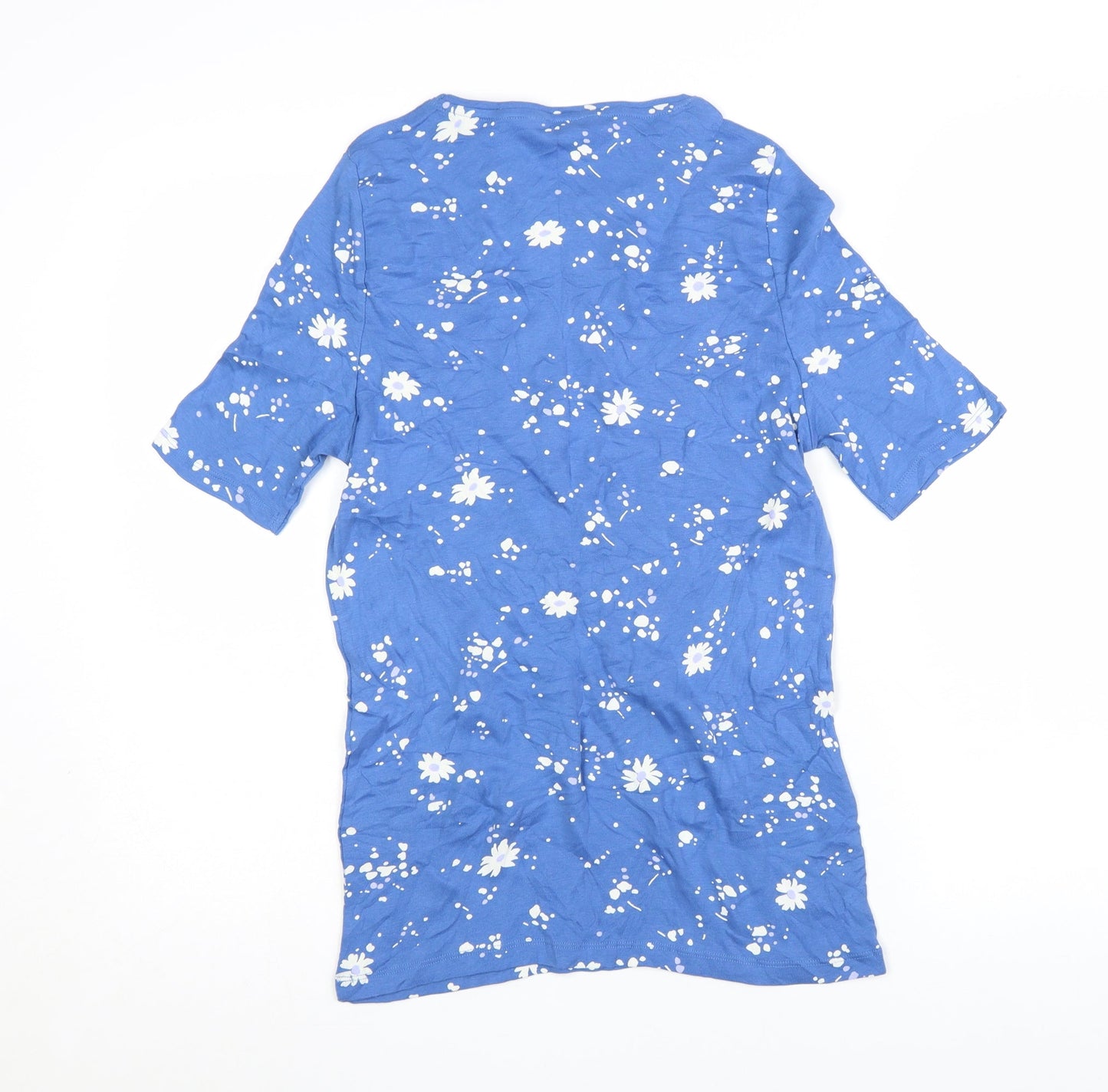 Marks and Spencer Womens Blue Floral Cotton T-Shirt Size 14