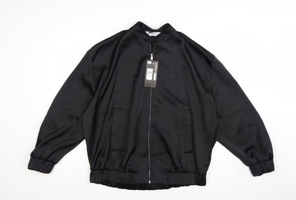 Primark Women’s Black Bomber Jacket Size 12 Polyester Satin Zip-Up