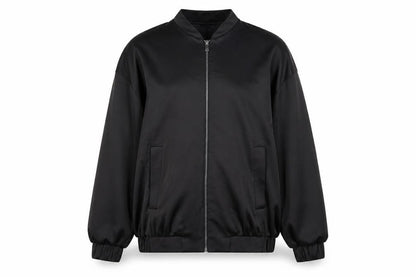 Primark Women’s Black Bomber Jacket Size 12 Polyester Satin Zip-Up