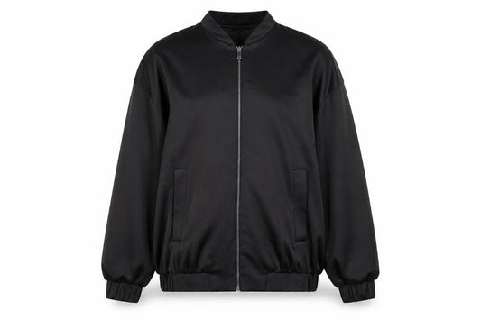 Primark Women’s Black Bomber Jacket Size 12 Polyester Satin Zip-Up