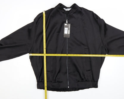 Primark Women’s Black Bomber Jacket Size 12 Polyester Satin Zip-Up