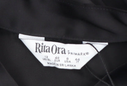 Primark Women’s Black Bomber Jacket Size 12 Polyester Satin Zip-Up