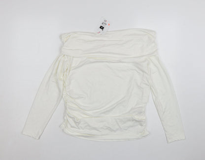 Savida Women’s Ivory Off Shoulder Ruched Tunic Top Size 18