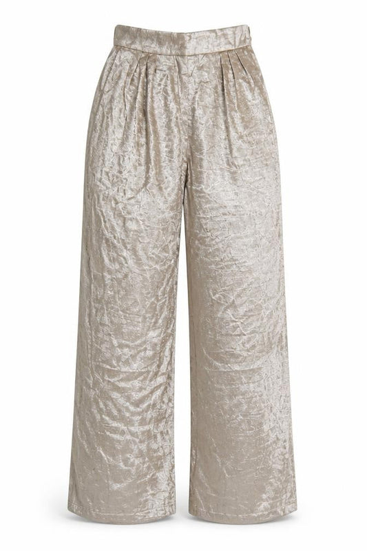 Boohoo Womens Silver Metallic Satin Wide Leg Trousers UK 8