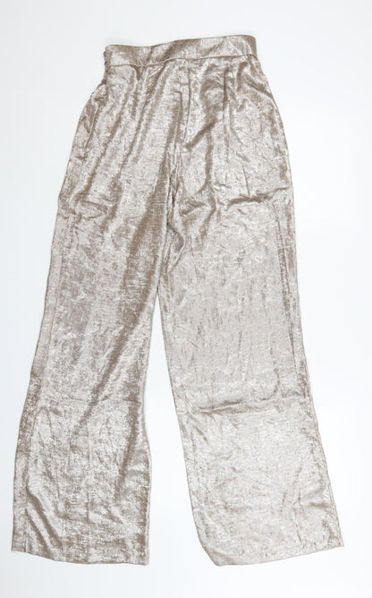 Boohoo Womens Silver Metallic Satin Wide Leg Trousers UK 8