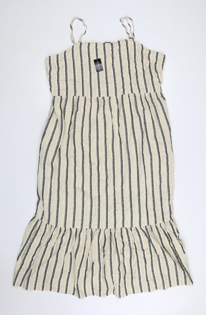 Dunnes Women Beige Striped Cotton Linen Plus Size 22 Sleeveless Slip Dress