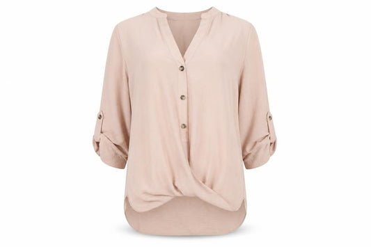 Front view of Principles Women’s Beige 3/4 Sleeve Tunic Blouse, size UK 10