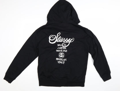 Stussy Men’s Black XL Full Zip Hoodie with Logo Graphic