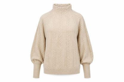 Warehouse Womens Beige Cable-Knit Roll Neck Jumper Size 10
