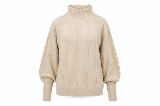 Warehouse Womens Beige Cable-Knit Roll Neck Jumper Size 10