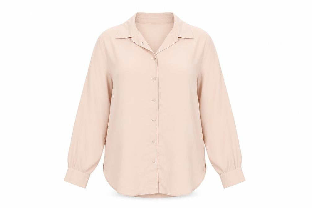 Marks and Spencer Women Beige Long Sleeve Button-Up Blouse M