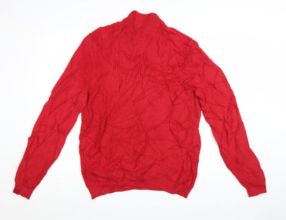 Massimo Dutti Men's Red XL 1/2 Zip Cotton Cashmere Jumper