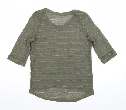 New Look Women’s Green Open-Knit 3/4 Sleeve Jumper Size 10