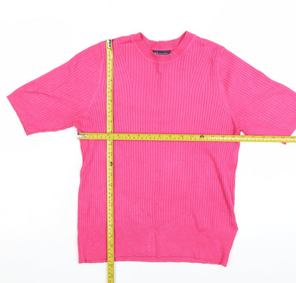 Marks and Spencer Women's Pink Ribbed Short Sleeve Knit Jumper Size 14