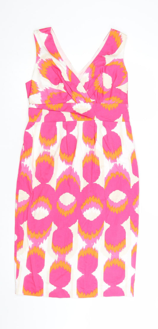 Boden Women’s Pink Geometric V-Neck Sheath Dress Size 12