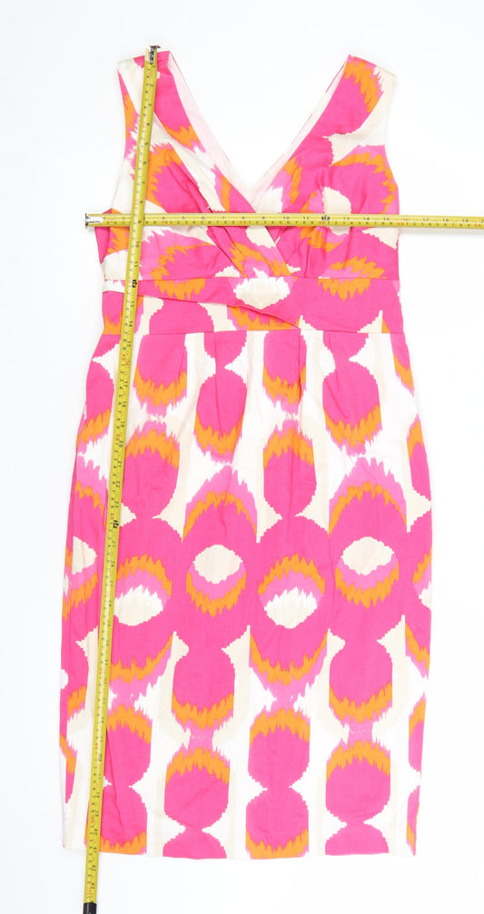 Boden Women’s Pink Geometric V-Neck Sheath Dress Size 12
